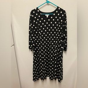 Susan Graver Plus Size 2X Black and White Polka Dot Long Sleeve Midi Dress.